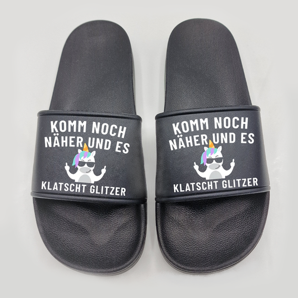 Badeschuhe Komm noch näher und es klatscht Glitzer